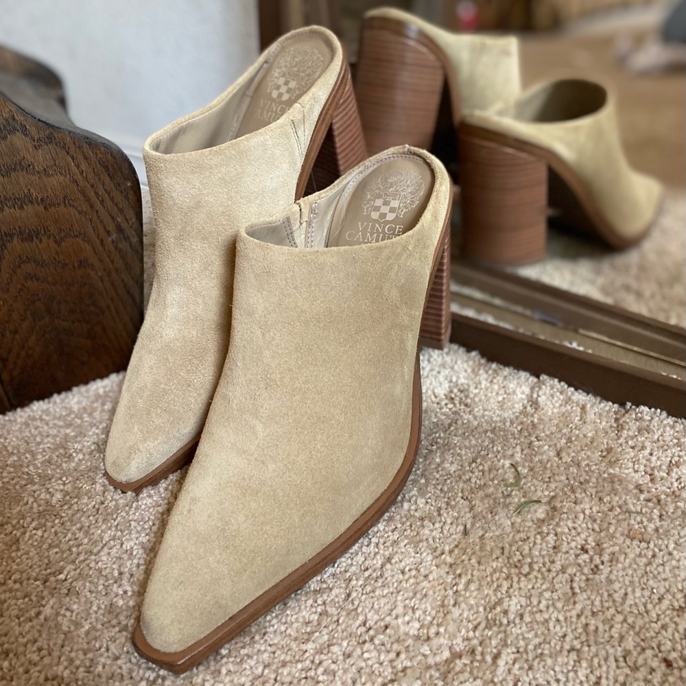 VINCE CAMUTO MULES - A beautiful pair of  suede mules, 3” heel size 7
